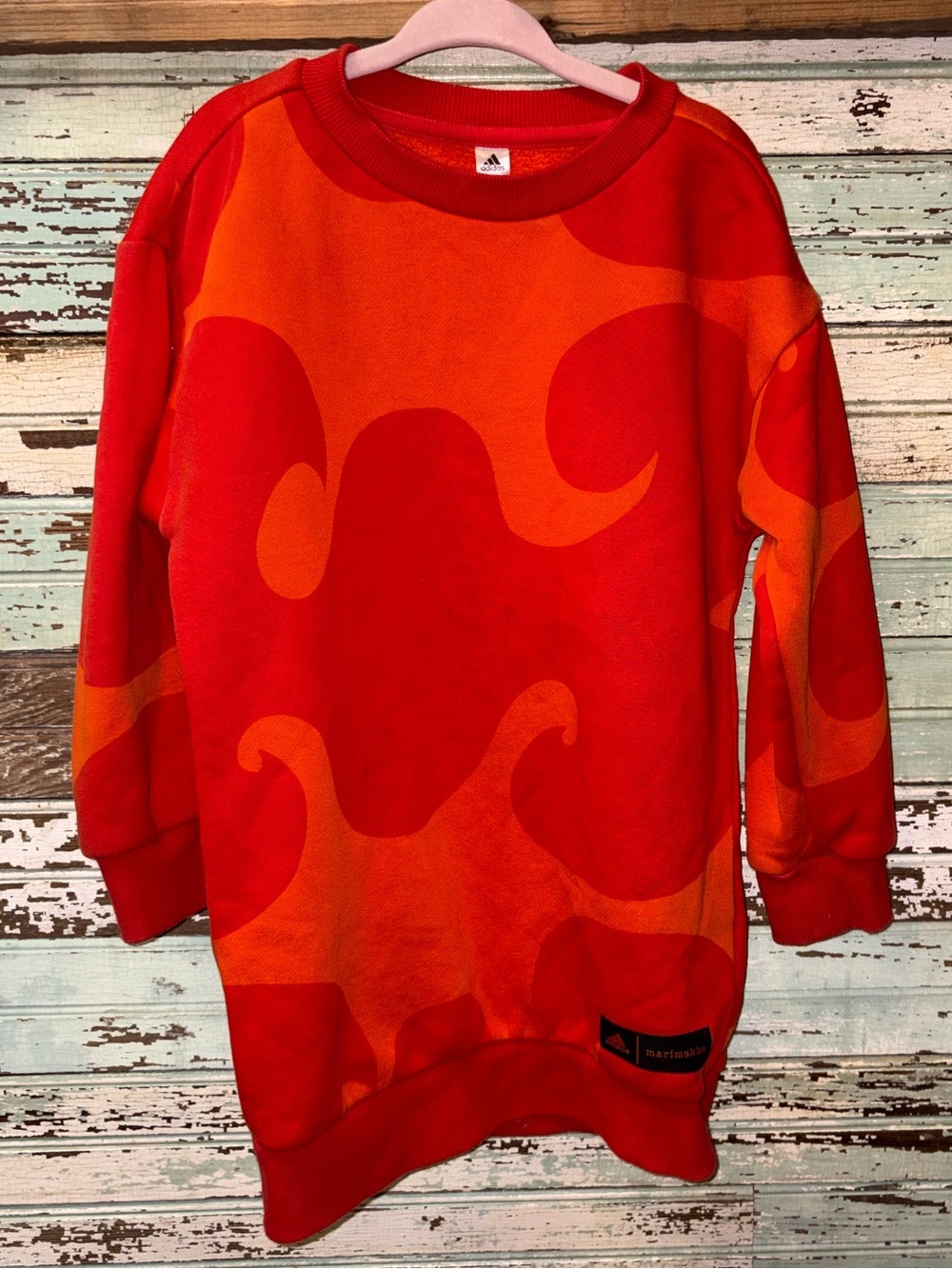 Adidas marimekko Red-Orange Wave Pattern Sweatshirt dress